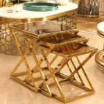 طقم طاولة من الستانلس ستيل مع زجاج – 3 قطع