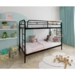 Metal Bunk Bed with Ladder, 150 × 91 × 203 cm – Black